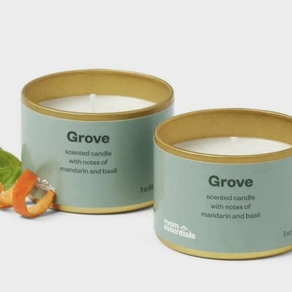 Room Essentials Grove Scented candles with notes of mandarin & basil 2 pack - Picture 2 of 8